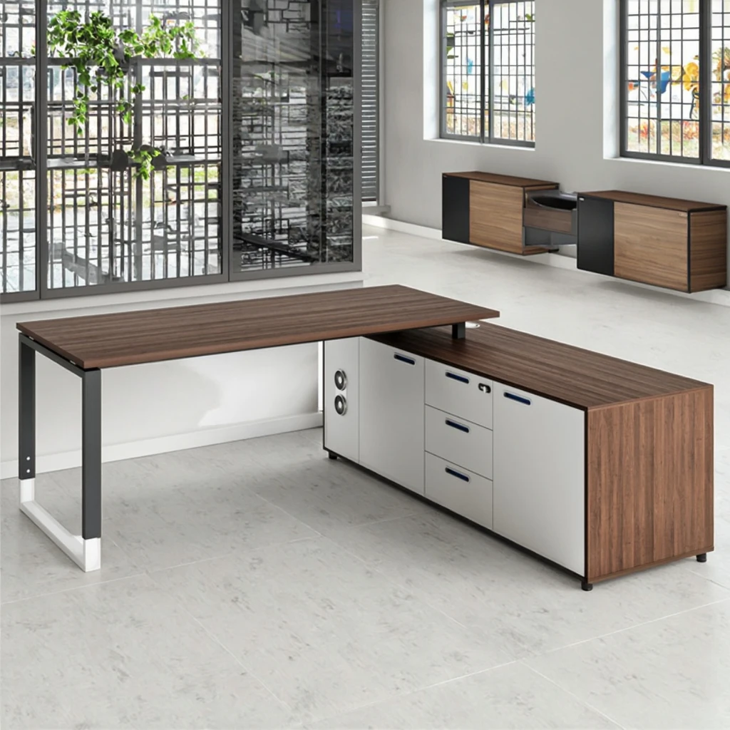 Stylish Executive Office Desk PC Storage Cabinets Multifunctional Lift Socket Premium Work Space Solution Steel Frame Furniture 4