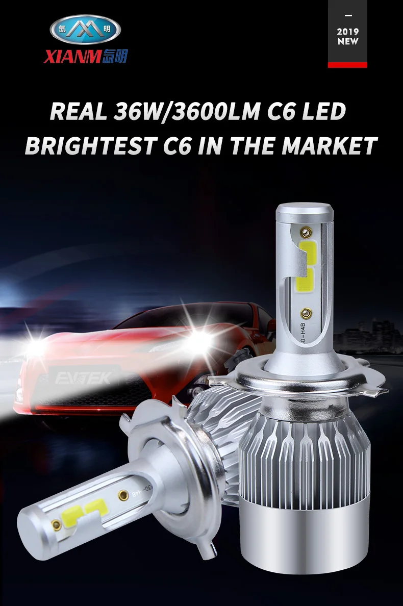 Car Auto Light C6 Led Headlight H1 H3 H7 H4 H11 9005 9006 Led Headlight