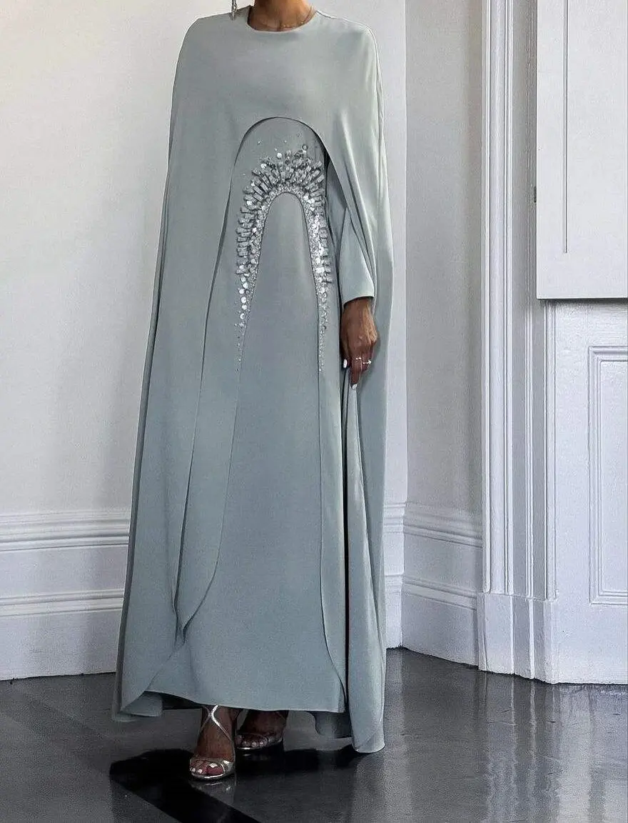 2024 New Design Muslim Stretch Slimming Lantern Gauze Sleeve Party Turkish Abaya Women Evening Dress