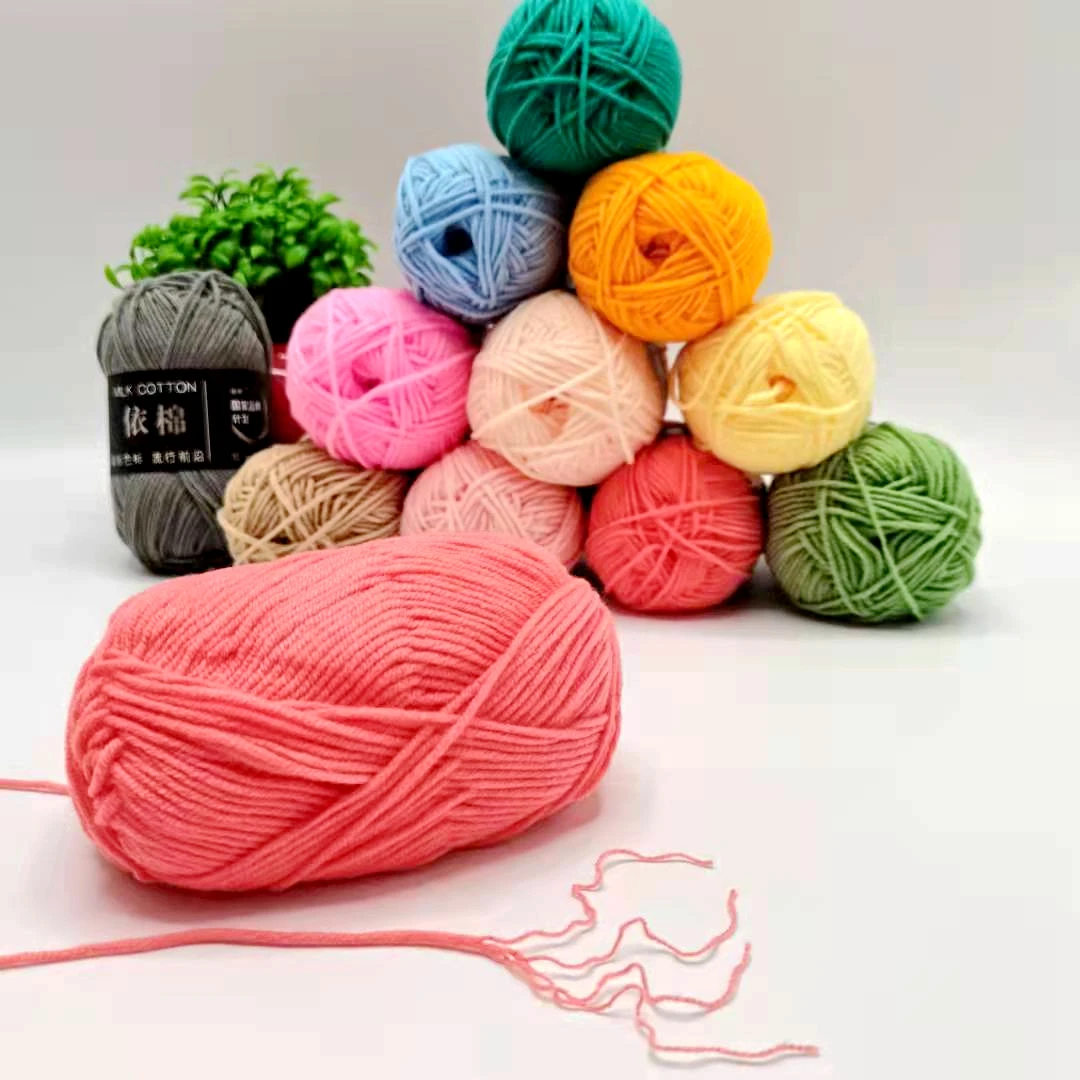 50Gram 4 Ply Acrylic Crochet Yarn 4Ply 8 Ply Milk Cotton Acrylic Yarn Organic 5 Ply Milk Cotton Yarns 100g for Baby Sweater