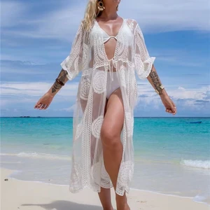 Ladies Kimono Transparent Lace Kaftan Chiffon Cover up Beach Long Dress Summer Dress