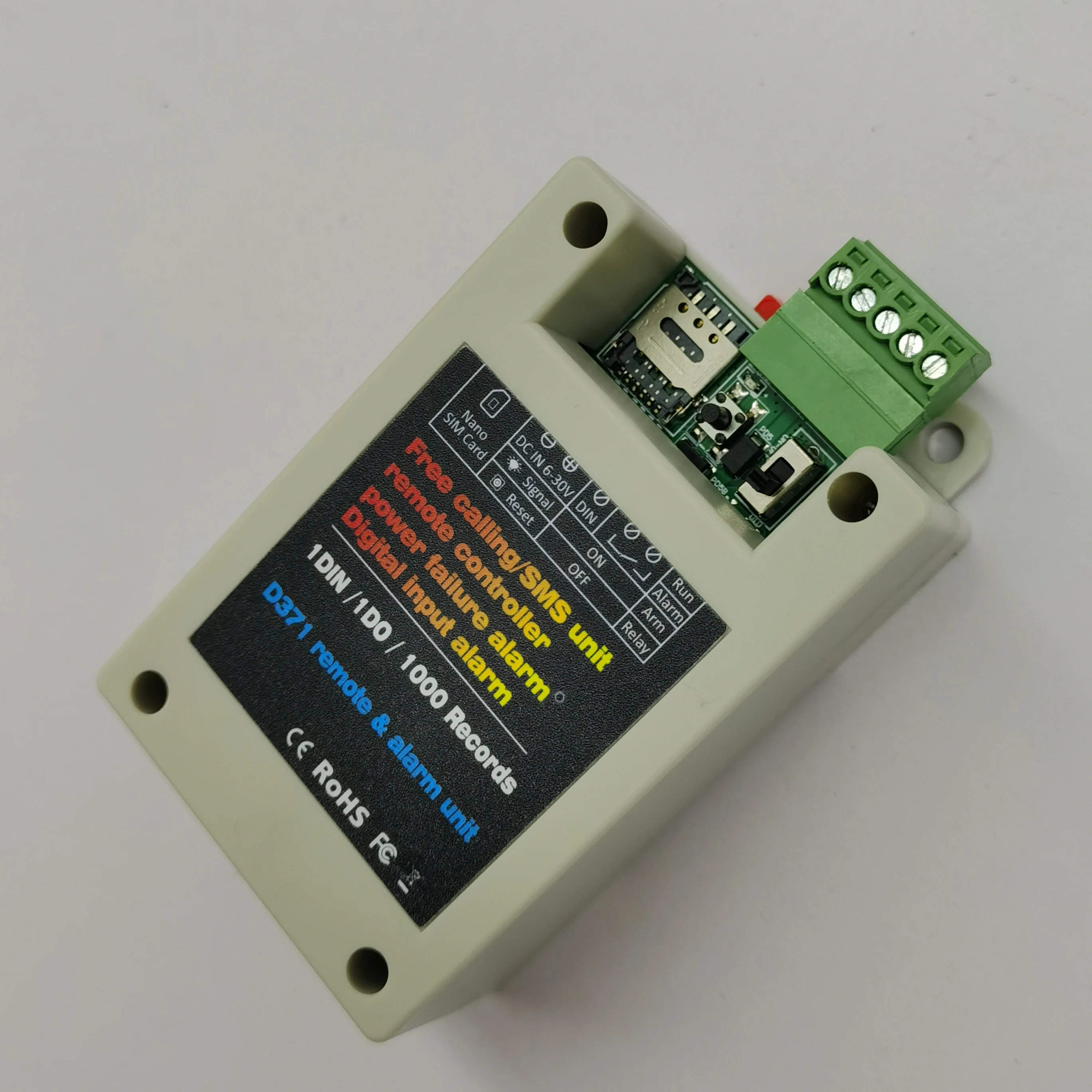 Free Calling Sms Unit Remote Controller Power Failure Alarm Digital Input Alarm 1 DIN/1DO/1000 Records D371 2G