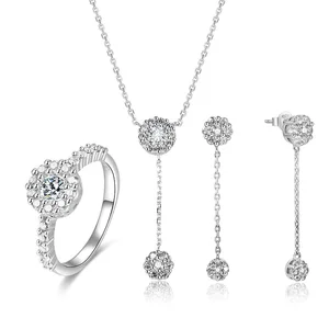 New Trend 925 Sterling Silver White Diamond Jewelry Set Earrings AAA Cubic Zirconia Rhodium Gold Plated Elegant and Stylish