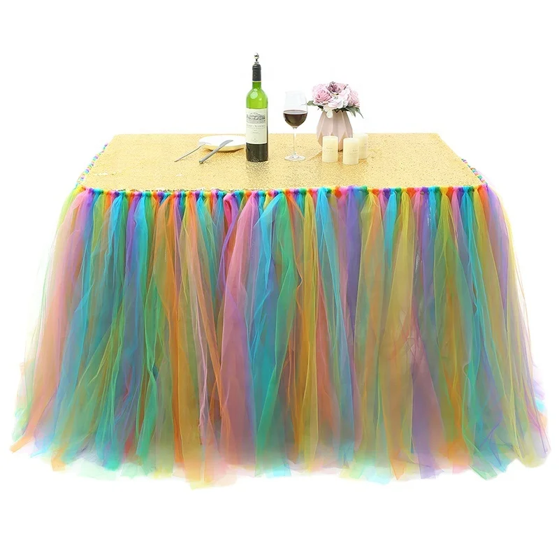 Rameng Jupe de Table Nappe Tulle Table Tutu Romantique Décoration de Table pour Mariage Fête A 