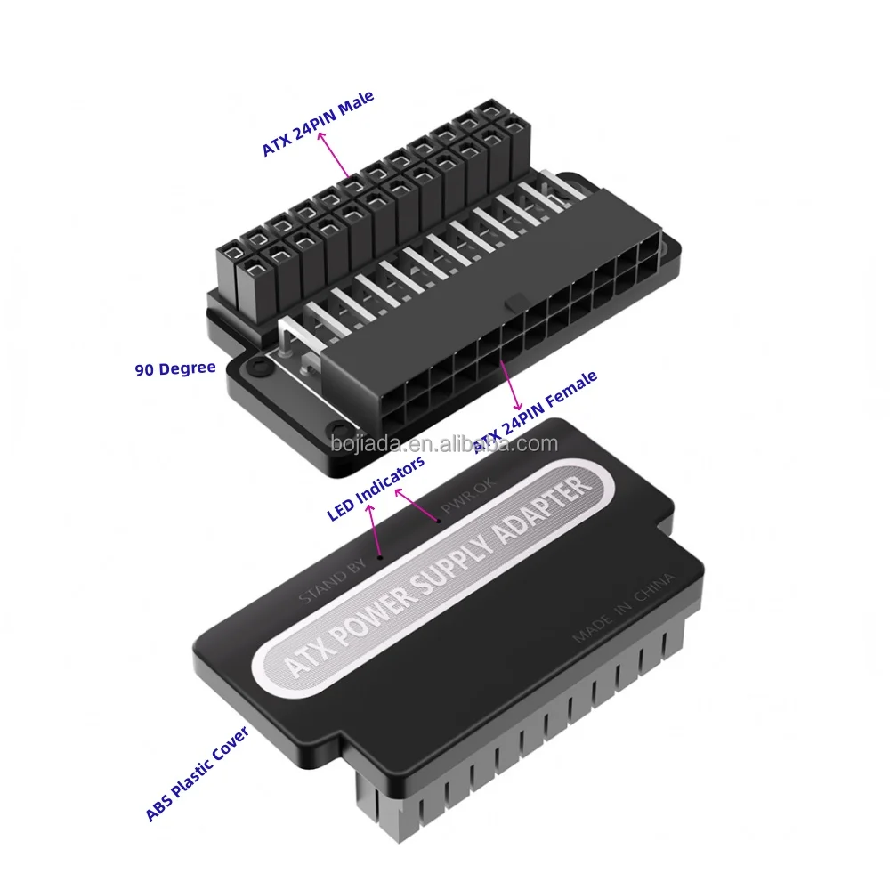Cablecc Adattatore Alimentazione ATX 24 Pin Femmina-Maschio A 90 Gradi – Sovrastampato, Per Cablaggio Ordinato Su Scheda Madre PC - 3