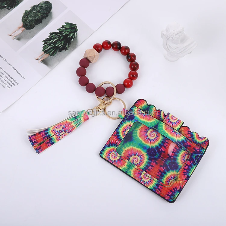Bull Silicone Beads Bracelet Pu Leather Purse Leopard Print Tassel Cow  Wallet Keychain Silicone Beaded ID Card Holder Keychain - AliExpress