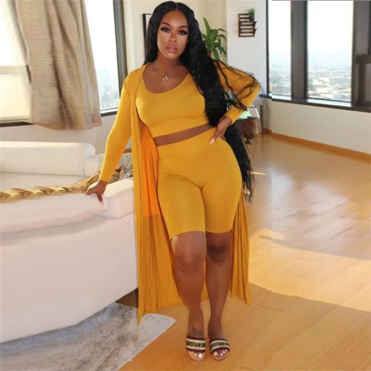 1041316 New Arrival 2021 Women Fashion Clothing Solid color Plus Size Women 3 Piece Set