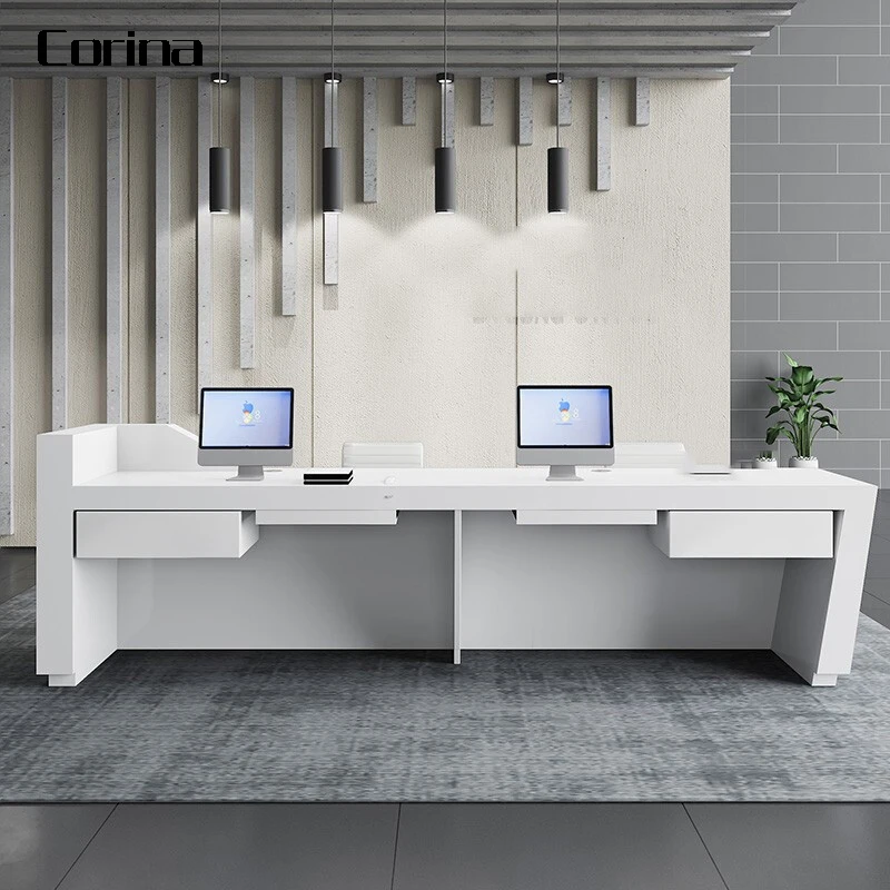 Modern Customized Reception Desk Design Melamine Table Acrylic Lacquer Counter Reception LED