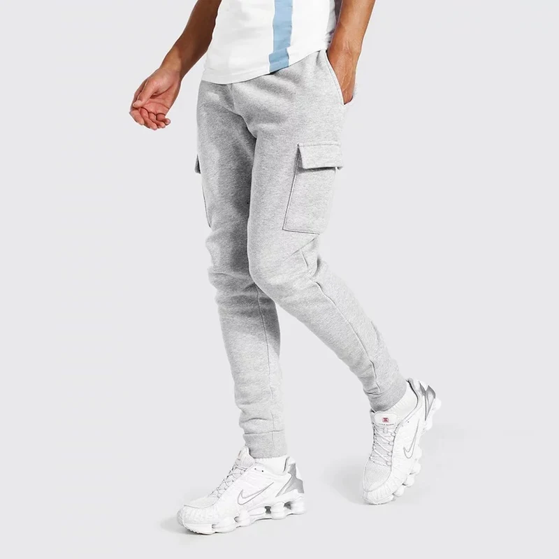 Men Slim Fit Cotton Cargo Pants Elastic 