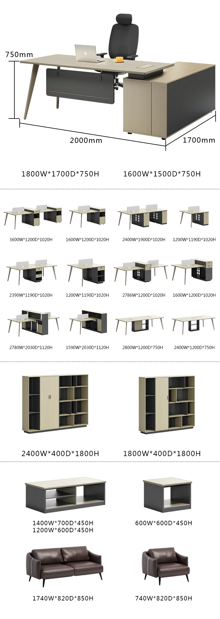 Commercial Office Furniture L Shape Desk High End Wooden Manager Desk