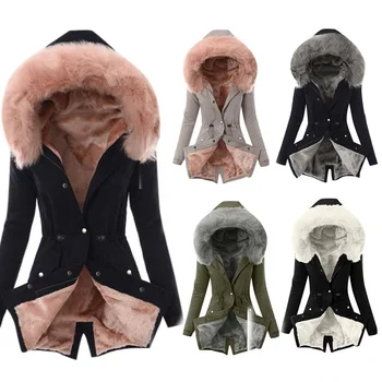 New product women's tooling style furry hooded furry ladies pie overcoming cotton jacket for women