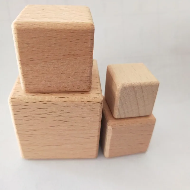 Natural Beech Wood Unfinished square Block DIY Wooden Blocks Accessory Toy for Kids