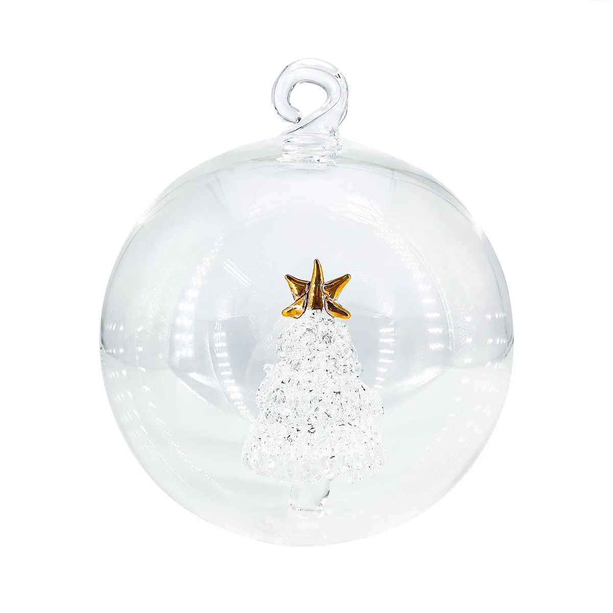 Personalised handmade hand blown clear glass hanging xmas Christmas tree baubles ball ornaments crafts wholesale factory