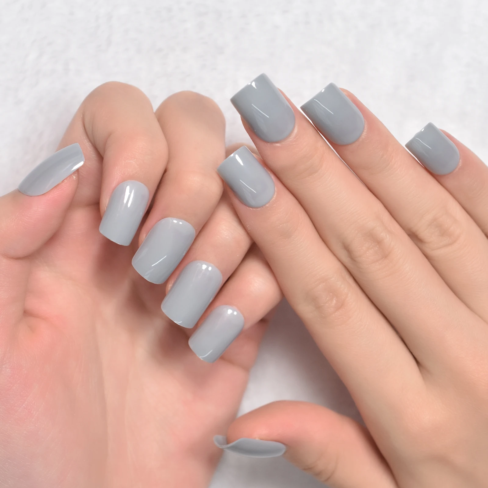 Acrylic Press On Nails Gray Full Cover Nail Tips For Lady Wearing Glossy  Squoval Fake Nails - Buy Fake Nails,Squoval Fake Nails,Glossy Fake Nails  Product on 