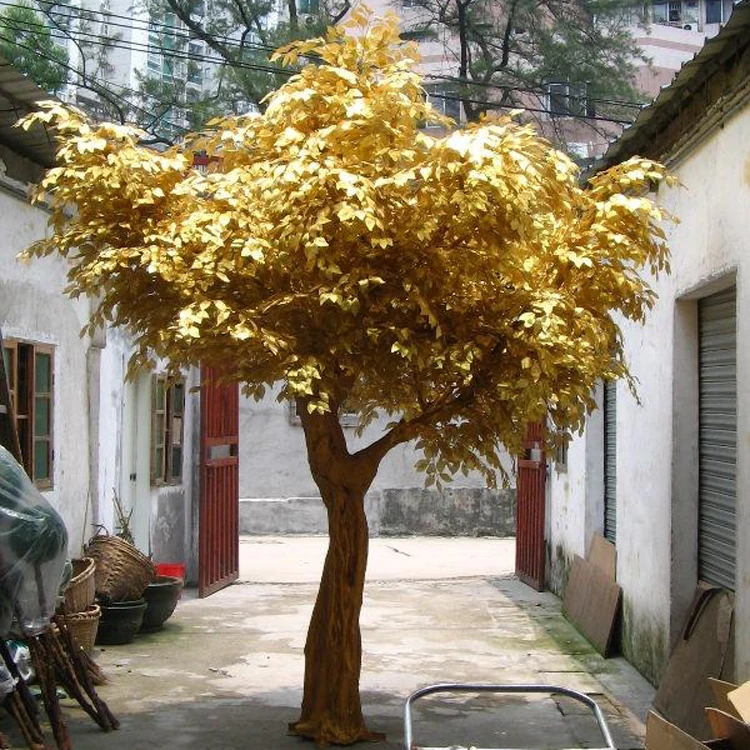 Большой большой золотой лист желая фикус завод Искусственный Поддельный Золотой баньян дерево