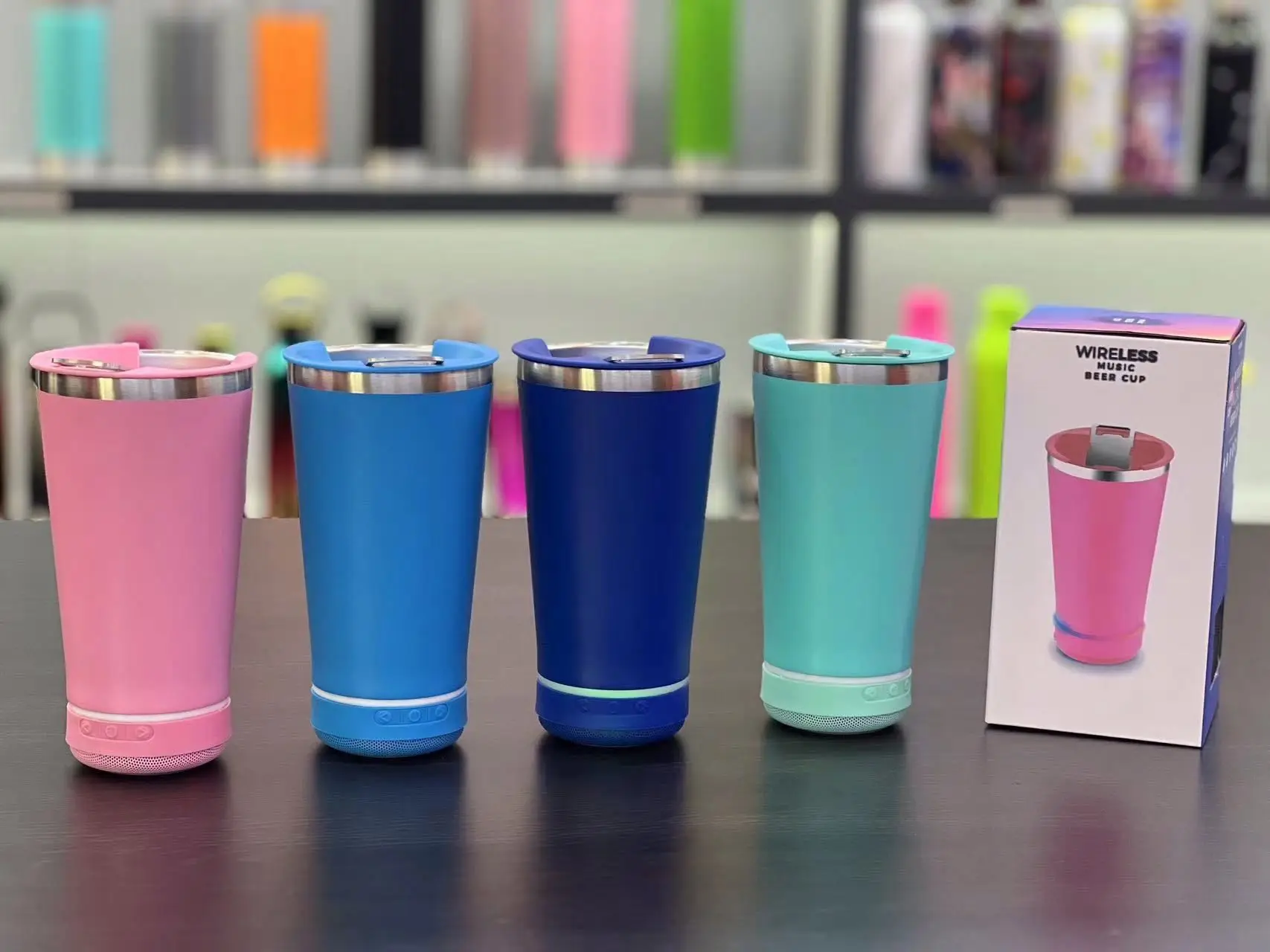 Fast Add Logo 16oz Stainless Steel Beer Glass with Bluetooth Mini Speaker Travel Parties Essential for Outdoor Events