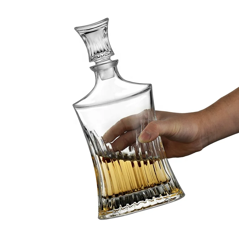 N42 Unique Shape Whiskey Decanter Set Crystal Clear Glass Whiskey Wine Decanter Tumbler Set with Ice Wall Design