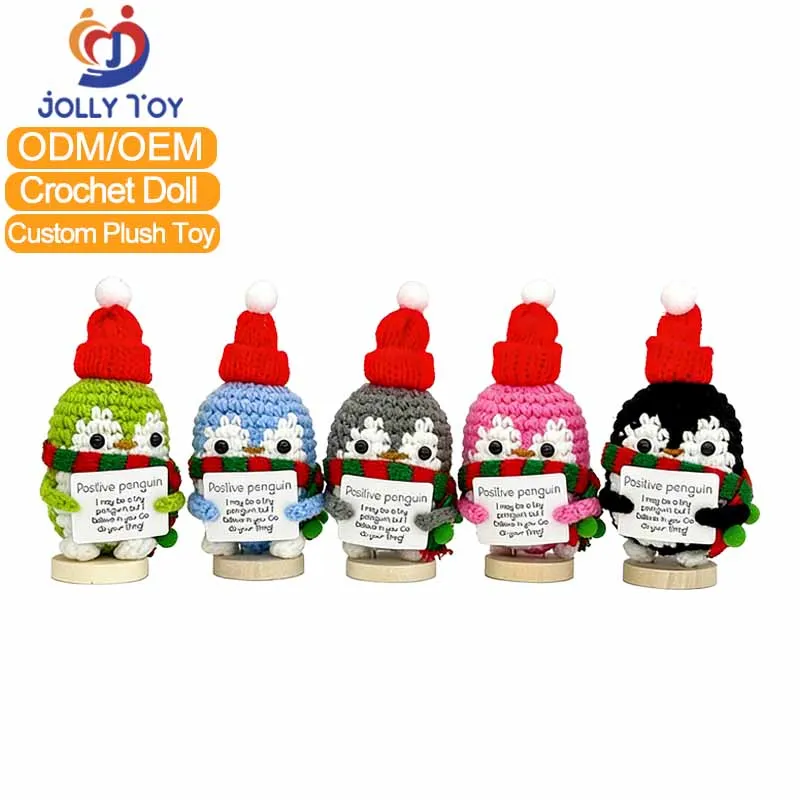 Custom High Quality Handmade Penguin Plush Toy Cute Knitting Penguin Crochet Doll With Positive Energy Card