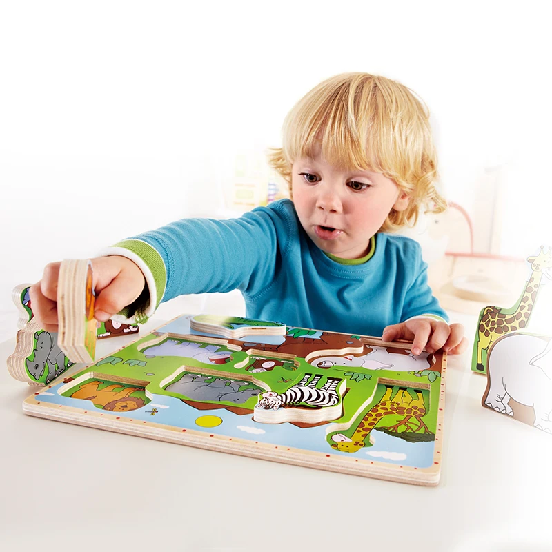 Farm Animals Peg 3d Early Learning Toys Wooden Jigsaw Stand Up Puzzles