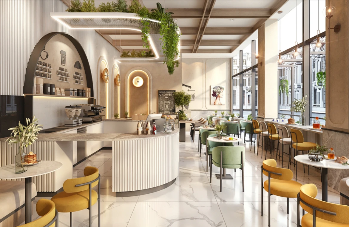 Customized Fixture Trendy Coffee Shop Decoration Coffee Shop Counter Modern Furniture for Bakery Restaurant