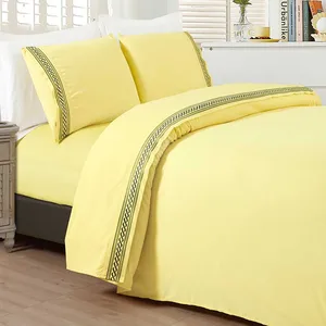 Solid Color Embroidery 100% Microfiber 4 Pcs Bed Sheet Set