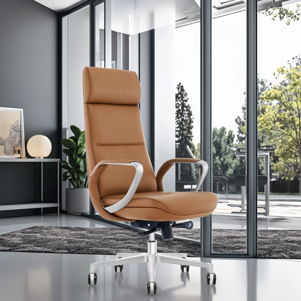 Premium Leather Executive Chair Frosted Aluminum Base Telescopic Gas Lift Corporate Gift 3