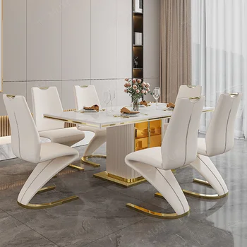 Luxury Scandinavian Rectangle storage Marble Dining Table 8 Seat And Chair Combina dinning table set dining room furniture