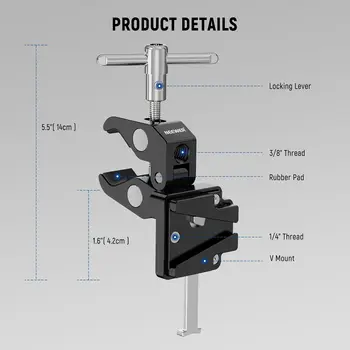 NEEWER Mini V Mount Battery Plate with Wide Super Crab Clamp & QR Lock for Tripod Light Stand C Stand Gimbal Column and 15mm detail image