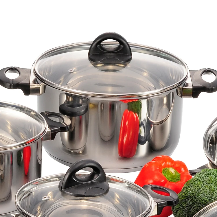 High Quality Kitchenware Non Stick Pot Sets Stainless Steel Cooking Pots Set Swith Glass Lid supplier