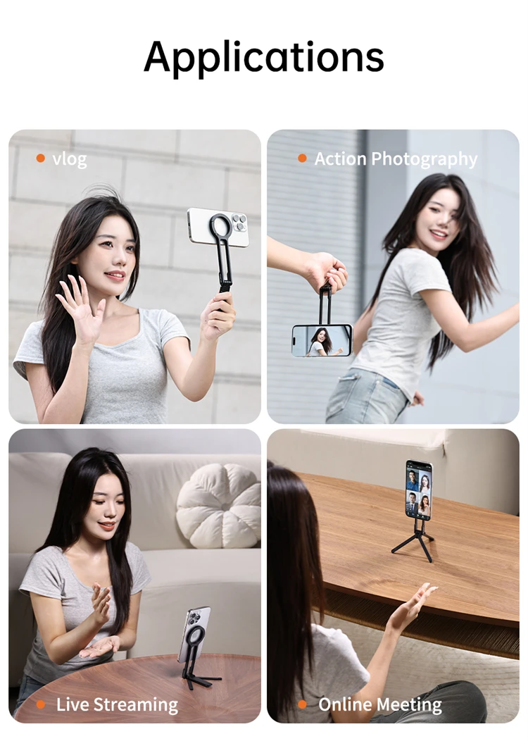 乌兰齐MA30登山扣安装手机三脚架适用于iPhone 15 14 13 12 Pro/Pro Max双面磁铁三脚架桌面安装手机手柄