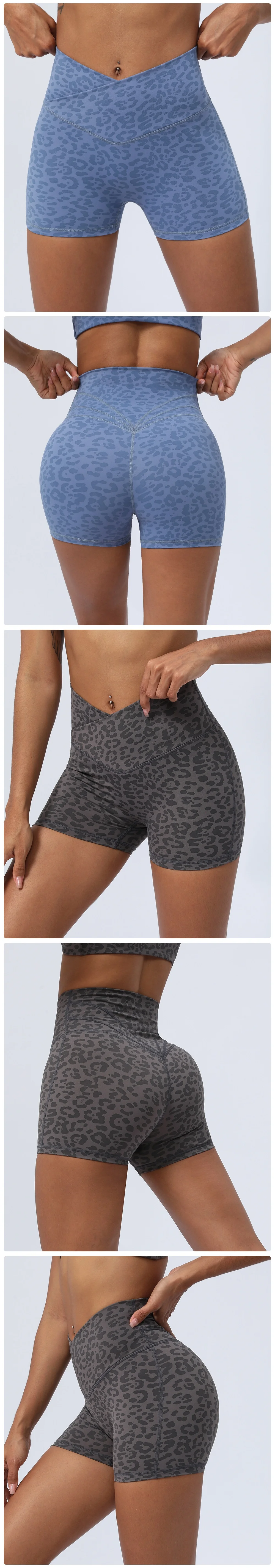 product sportswear womens sexy v shaped high waisted leopard print yoga shorts shorts elastic running fitness yoga three quarter pants-58