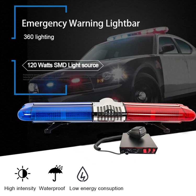 120W 赤青緊急警告灯バー サイレンスピーカー付 アンブランス用