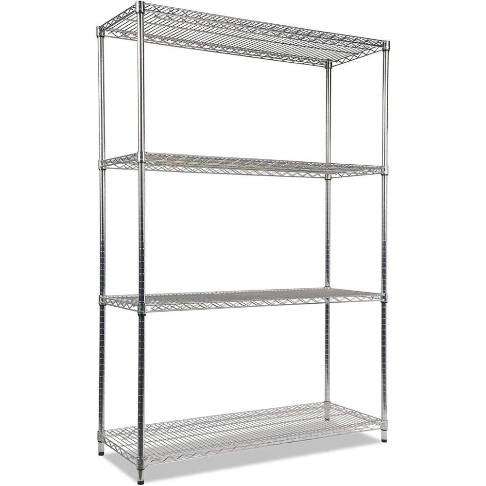 Heavy Duty 4-Tier Wire Shelving Commercial Grade Wire Organization Stainless Steel Rack for Industrial Hospital OEM&ODM Sliver