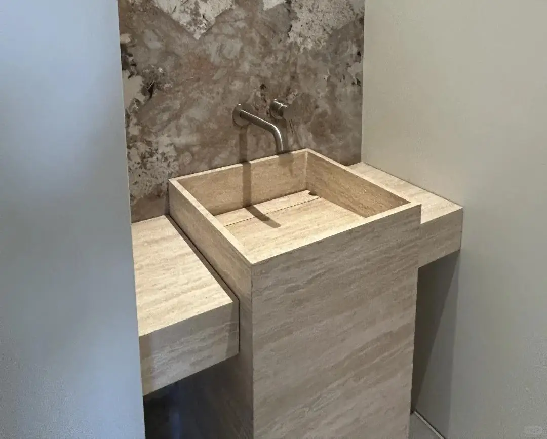 Modern Wabi-sabi Style Indoor Natural Travertine Square Toilet Washbasin Easy Clean Polished for Bathroom Washroom Kitchen