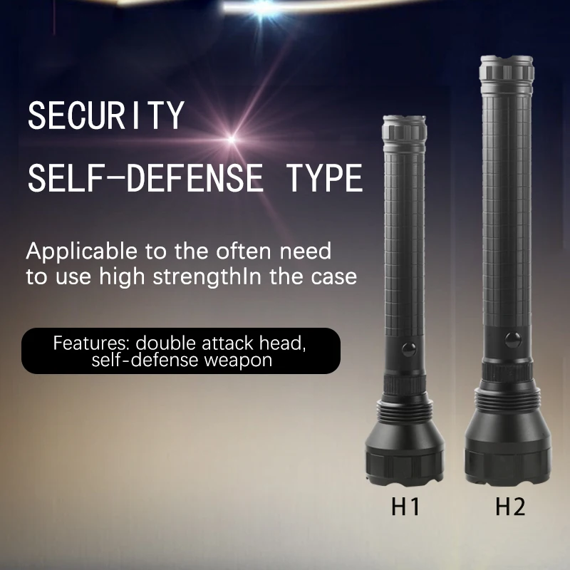 WASING  LED Lithium Battery Rechargeable Flashlight Patrol Hand Held Multifunction  Flashlight