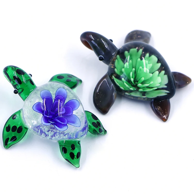 Creative Handmade Blown Glass Figurine Animal Colorful Turtle Statue