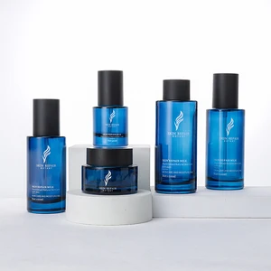 Simple Beautiful Generous New Style Matte Black Lid Custom Translucent Blue Pump Bottle Dropper Bottle Set