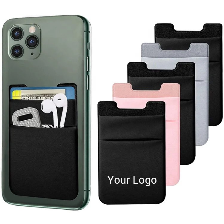 Double Pocket Compatible All Smartphone Back Stretchy Fabric Adhesive  Sticker Card Holder Phone Pocket Wallet