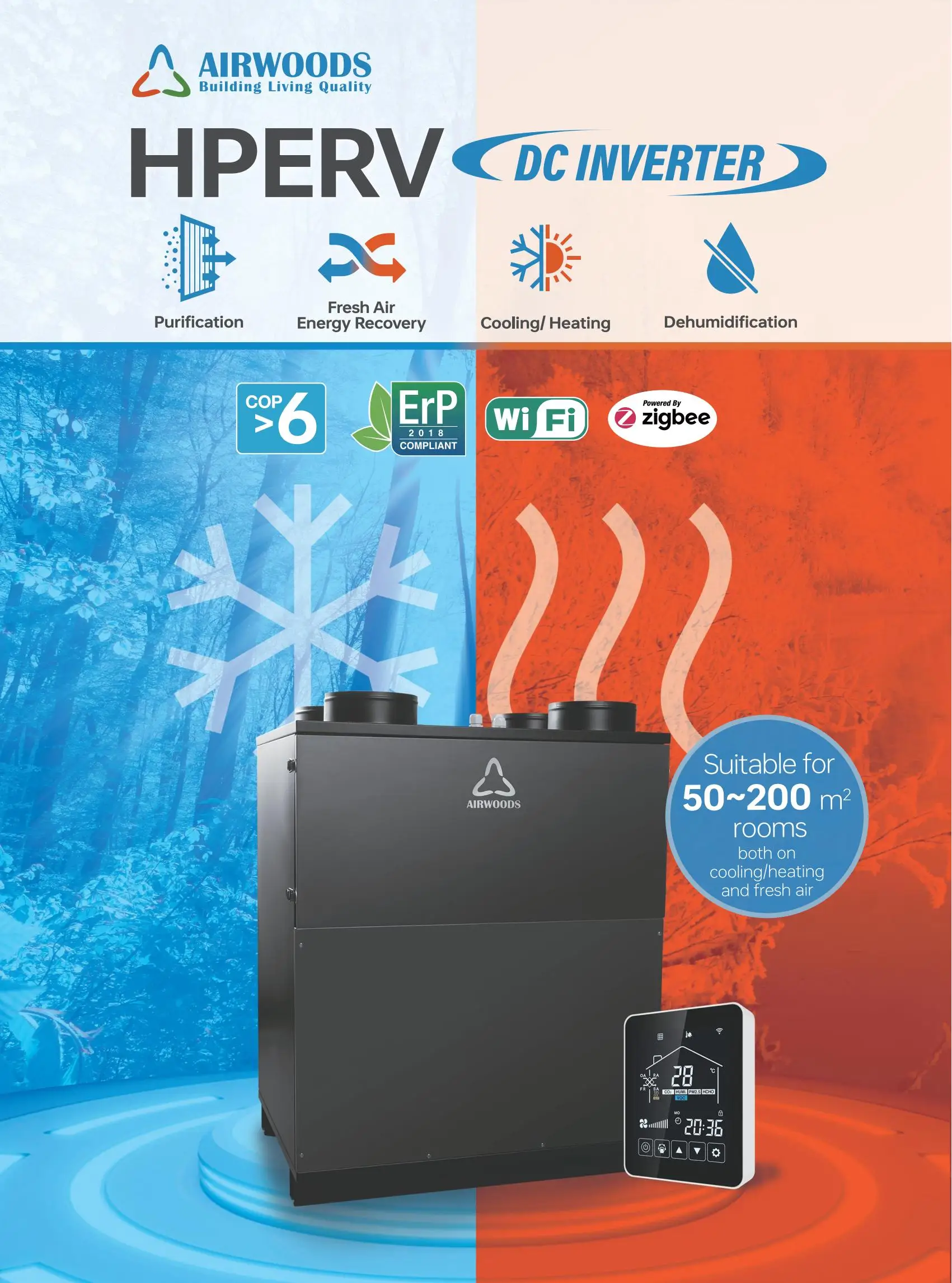 Heat Recovery Ventilation System With Heat Pump Cooling Heating Air