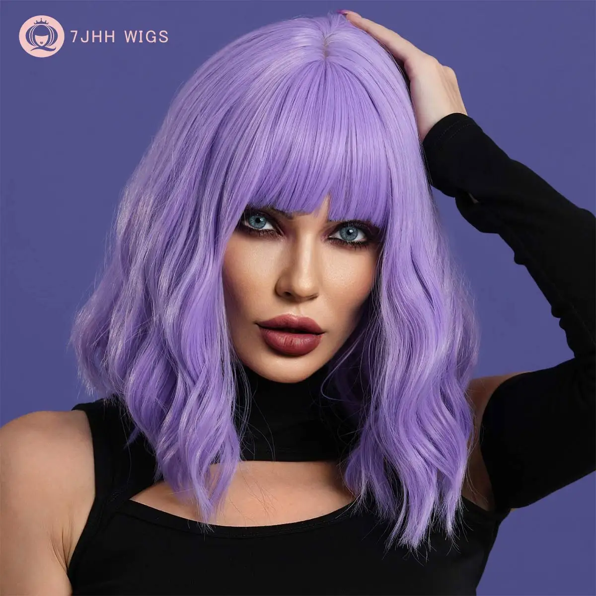 Perruque Courte Bouclée Pour Femmes Avec Frange - Fibre Haute Température, Pour Cosplay Et Fêtes - Neuf