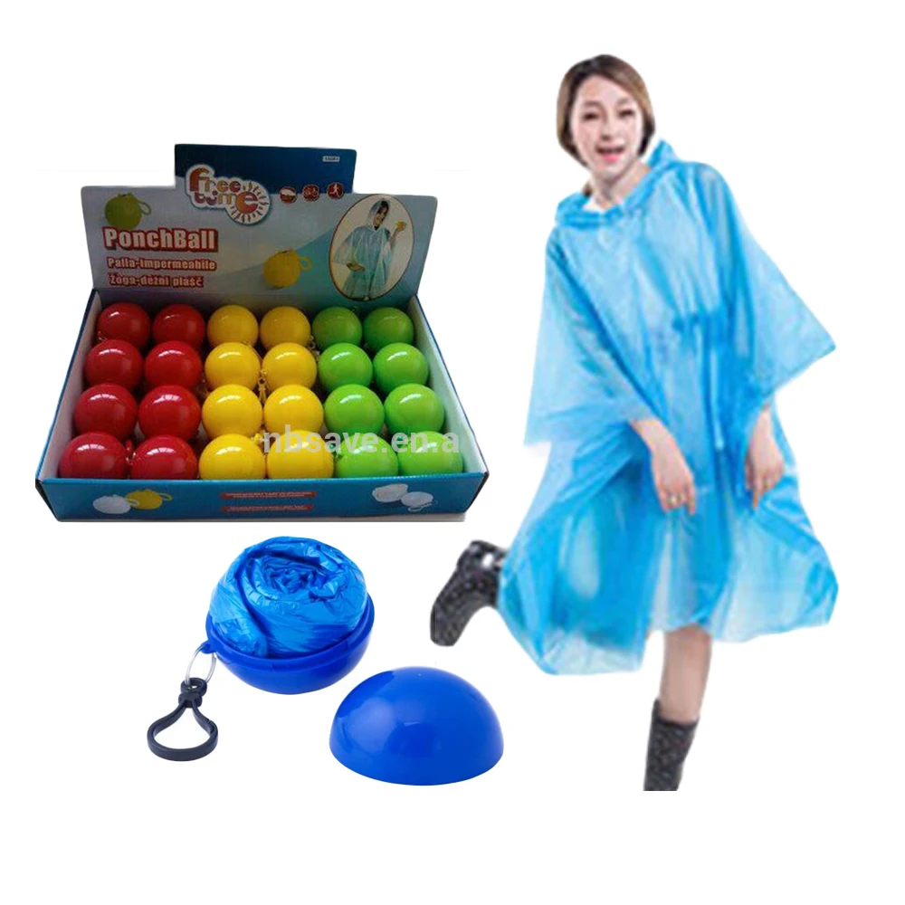 Display Box Packaging Cheap Price Waterproof Colorful PE Raincoat Rain Poncho Ball