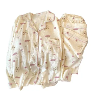 Cherry Bear Pajamas Women's Spring and Autumn Long-sleeved Cute Homewear Suit Can Be Worn Outside Pajamas