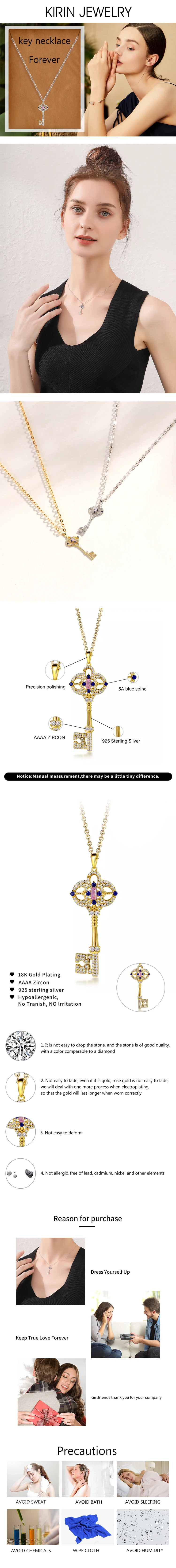 Cross Pendant Necklace for Men Sterling Silver Crystal Cross Necklace Zircon 18K Gold Key Pendant