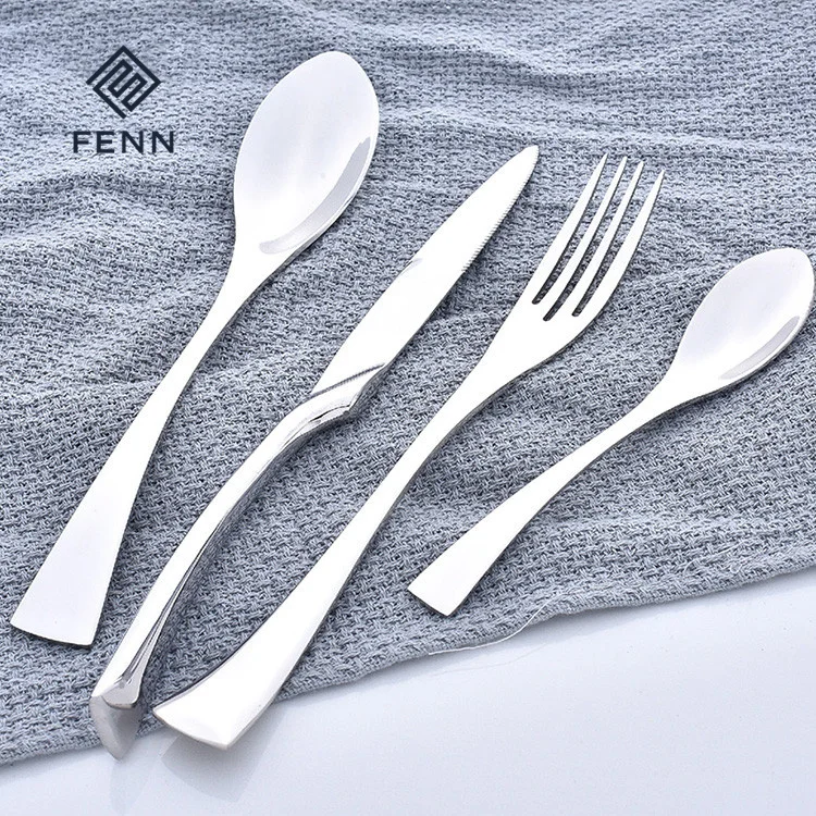 FENN Wholesale Luxury 4Pcs Stainless Steel Flatware Knife Spoon and Fork Set Mirror Silver Black Color Hotel Wedding Cutlery Set