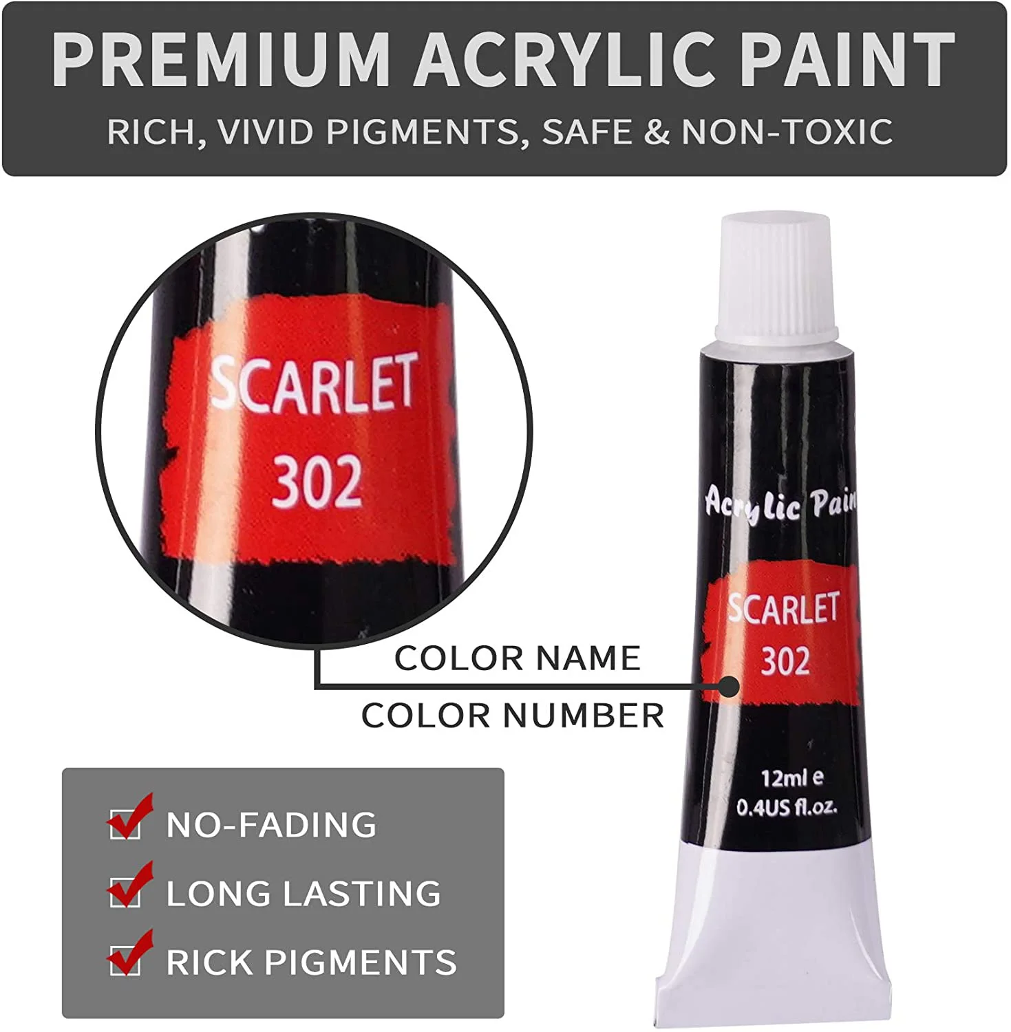 Acrylic Paint 24 Color Paint with 3 Brushes Vivid Paint Pigment for Art