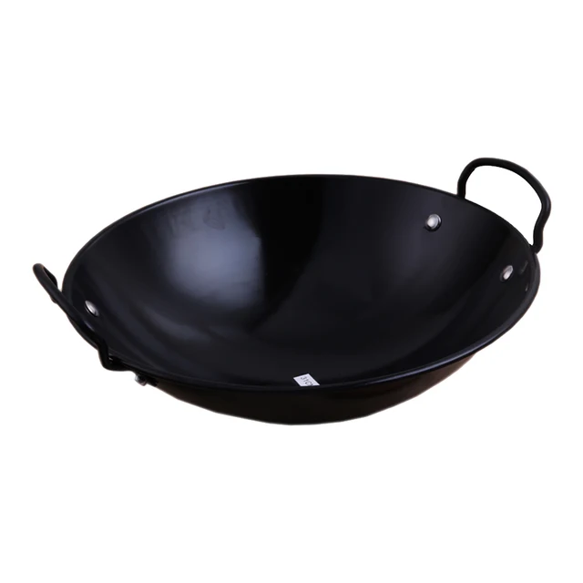 Jiashida Commercial Black Enamel frying pan roll ear cast iron pan enamel wok