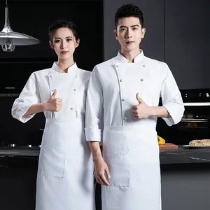 Manufacturer Wholesale Long Sleeve Chef Cook Uniform Jacket Coat Kitchen Cook Wear Set for Restaurant & Bar