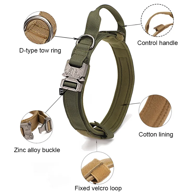 Heavy Duty Metal Buckle Nylon Tactical Pet Dog Training Collar With