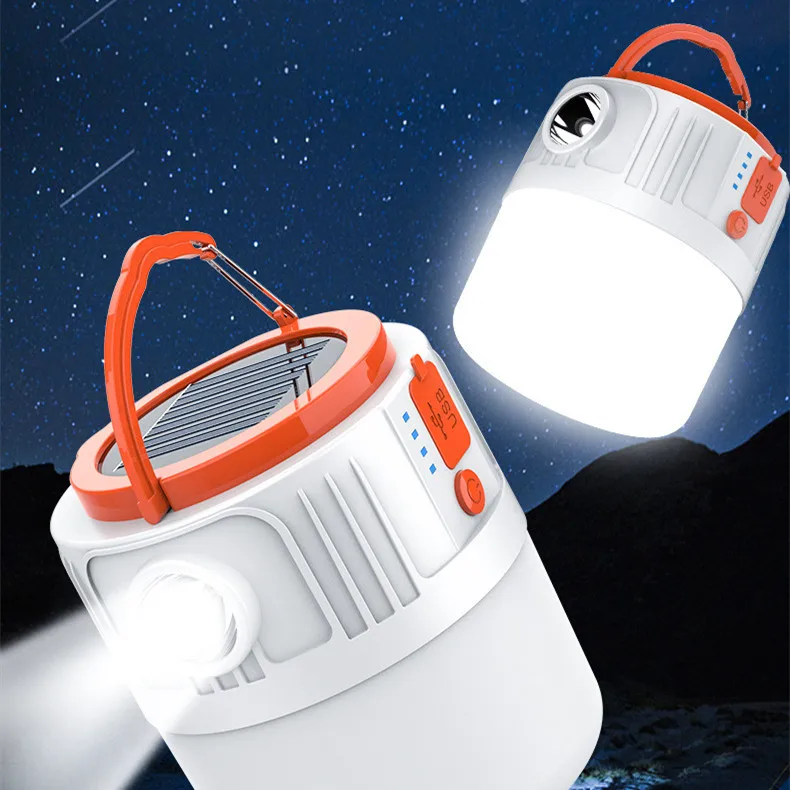 Light Portable Camping Led Solar Rechargeable Lantern Outdoor Emergency With Mobile Phone Charger 5 Modes Torch Lamp Flashlight