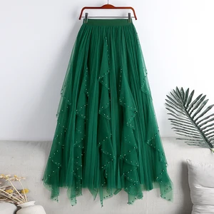 Layered Sweet Bow Tulle Skirt with Natural Waistline Pleated Midi Women with a Line  for Casual Office